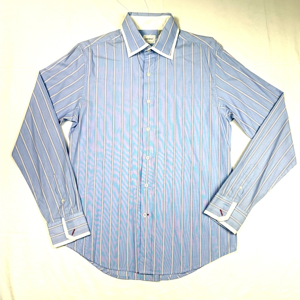 Guess Light Blue Striped Dress Shirt